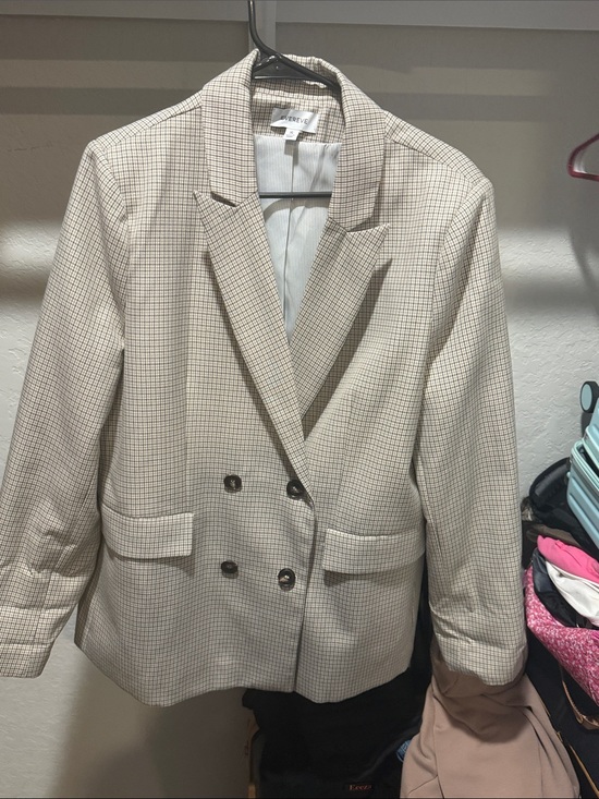 Evereve Jackets & Blazers - Evereve Double-Breasted Checked Blazer - Beige - XL